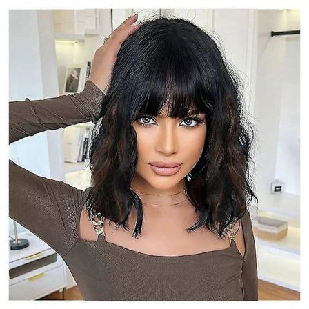 Kort Bob Paryk med Pandehår og Bølger Cosplay Paryk til Kvinder