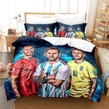 3D fotballstjerne Ronaldo, Messi, Mbappe og andre serier trykte tredelte sett todelte sett digitalt dynetrekk putetrekk sett J-FA- 140*210