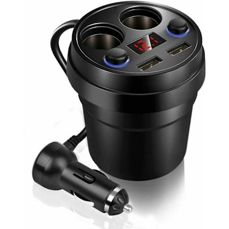 2 Autocigarettändare, 12V-24V 80W 3.1A Dubbel USB-billaddare Dryckeshållare, med LED-spänningsdisplay, för telefon/surfplatta/dator