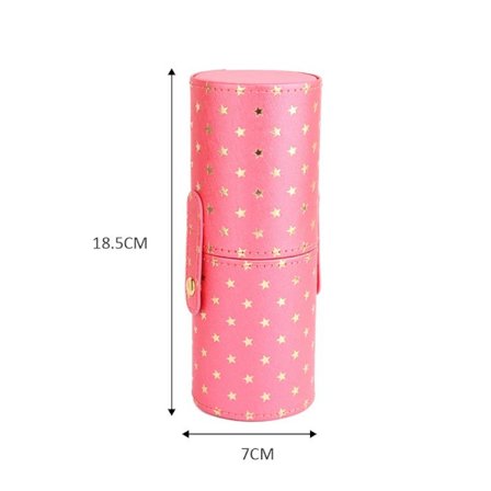 PU Læder Tryk Makeupbørster Opbevaringsholder Bærbar Cylindrisk Kosmetik Kop Etui Æske til Makeupbørster~00287
