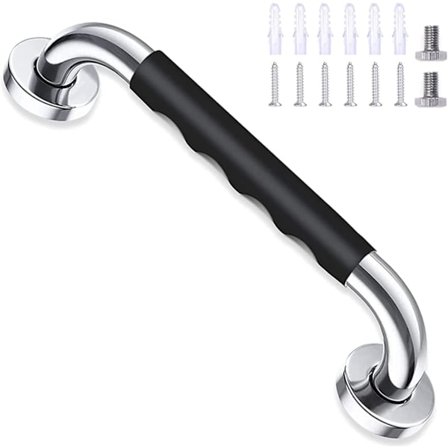 Sikkerhetsbadekar Svart 30cm, Sklisikker, Veggmontert Rustfritt Stål Gripehåndtak, for Bad WC Håndtak for Barn/Eldre