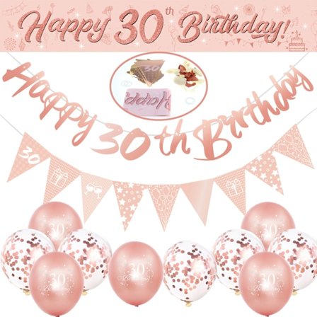 Roséguld Tema 30-årsdag Dekorationer, Retro Rosa Inspirerad Grattis på 30-årsdagen Banner med Nummer 30 Folieballong, Tårtdekoration Stjärnfolie