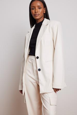 NA-KD Trend Blazer en simili cuir à épaules saillantes - Blazers - OffBlanc - EU 36
