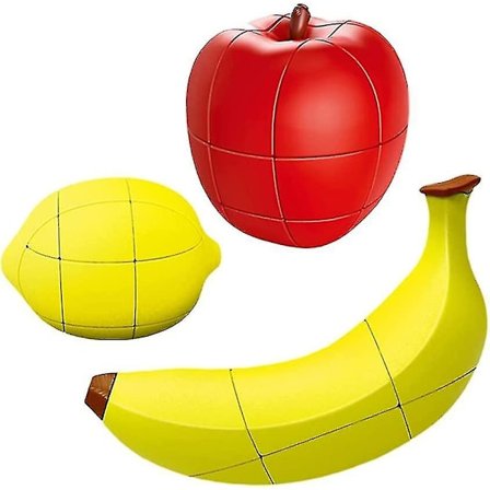 3D Fruktkubset med Banan, Citron och Äpple - Magisk Kub-paket för Barn - Pedagogiska Leksaker - 3-pack