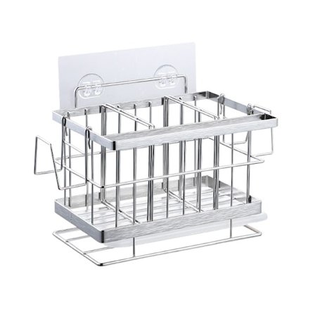 Vit - 20 * 15 * 14 cm diskhoorganiserare, väggförvaring för svamp, borste, diskmedel, rostfritt stål väggsvamp hållare