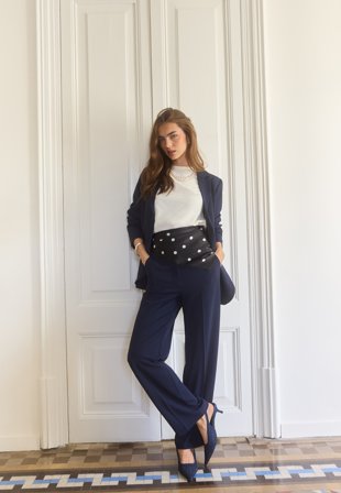 Bubbleroom - Straight Leg Trousers - Navy - Kläder