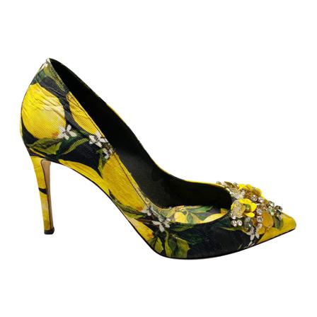 Dolce & Gabbana Pre-owned Lemon Crystal-Embellished Pumps in Leather Gul, Dame Vintage Sko, Størrelse: 40 EU