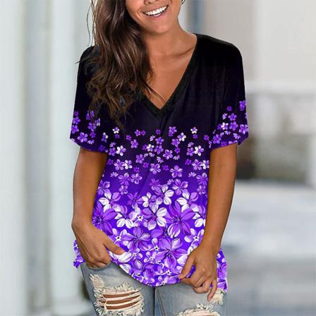 Print T-shirt För Kvinnor Med Blommönster