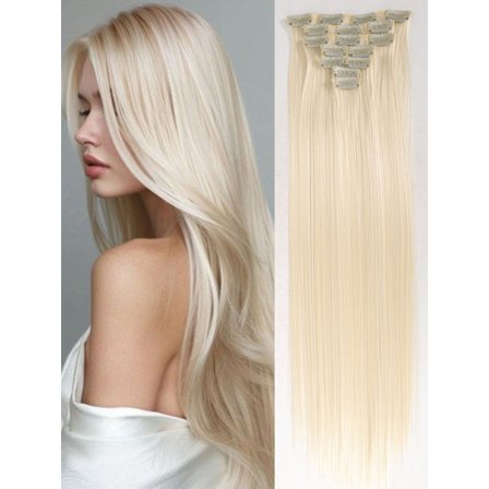 24 tum 16 klipp i hårförlängningar Lång rak frisyr Syntetiskt blond svart hårstrån Värmebeständigt löshår