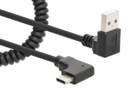 Manhattan MH USB Type-A Male to Type-C Male, 1 m Tangle-Resistant Curl