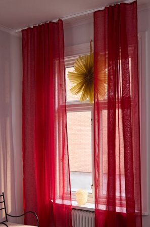 Jotex - Gardin Med Lintekstur 2-pakke Chili rød - LIZZIE - Kjøp Lingardiner hos Jotex