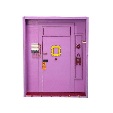 Nyckelhållare i trä, lila, med 6 krokar, väggmonterad hylla