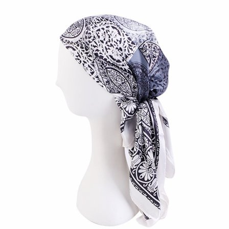Cashewblomma turban cap - simulering silkes wrap halsduk cap bunt typ (svart och vit)