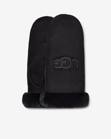 W SHEEPSKIN EMBROIDER MITTEN - BLACK L