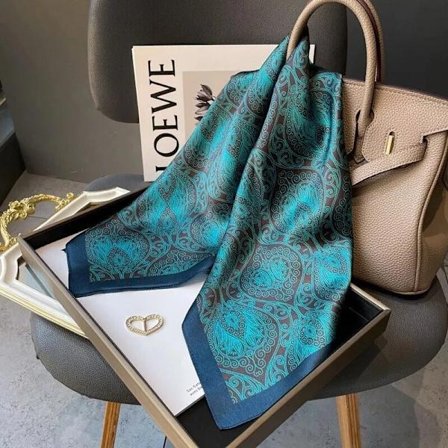 100% Mulberry Silke 70 cm firkantet tørklæde, damehalsklud/sjal, sort og blåt paisleymønster