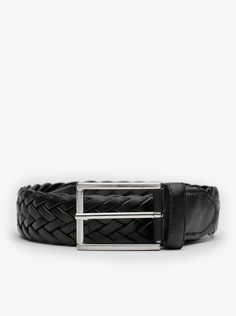 John Henric Men's Black Braided Leather Belt Size 95