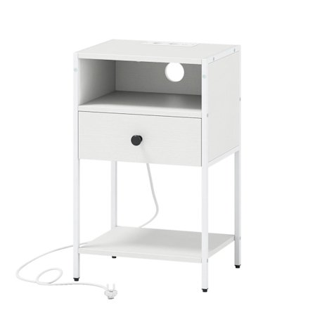 Natbord med ladestation – hvid, kompakt, industriel stil