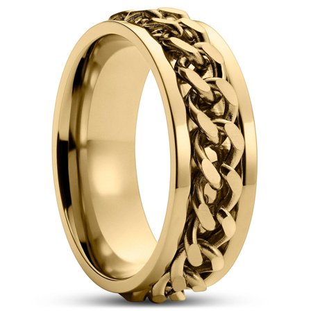 Sentio | Gold-Tone Stainless Steel Curb Chain Ring for Men - Steel rings