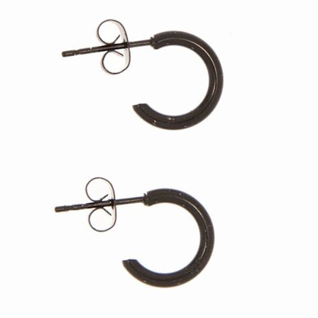 Klassiska Runda Små Svarta Hoop Örhängen i Rostfritt Stål 13 mm