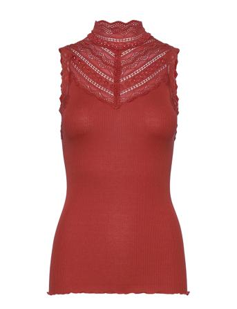 Silk Top W/ Lace T-shirts & Tops Sleeveless Rød Rosemunde*Betinget Tilbud