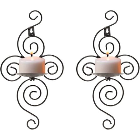 Väggmonterad ljusstake i metall, set om 2, svart