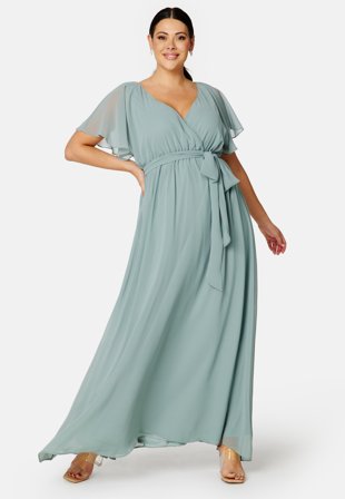 Goddiva Curve Flutter Sleeve Chiffon Maxi Curve Dress Sage Green Klær