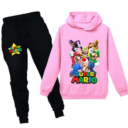 Super Mario drenge og pige pullover hættetrøje og joggingbukser sæt sportstøj børnetøj 120cm(5-6 år) 120cm(5-6years) pink