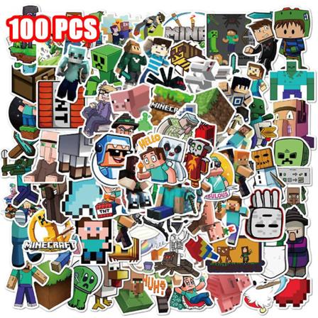 100 kpl Minecraft Adventure Game -tarroja, värikkäitä vedenpitäviä tarroja vesipulloihin, skeittilautoihin, kannettaviin tietokoneisiin teini-