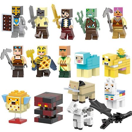 16 Minecraft Building Blocks Dolls Magma Monster Skeleton Horse Ender Dragon Honey-picking Drowned Cartoon Children's Assembled Toys