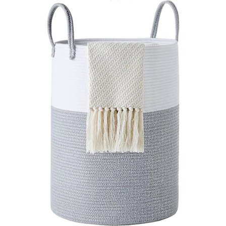 Tvättkorg Tvättkorg Förvaringskorg Smutsiga Kläder Korg Bomullsrep 38cmD x50cmH Grå ZEK