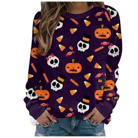Kvinner Halloween-gensere Pumpkin Face Dansende Skjelettskjorte Langermet genser Funny Graphic Pullover