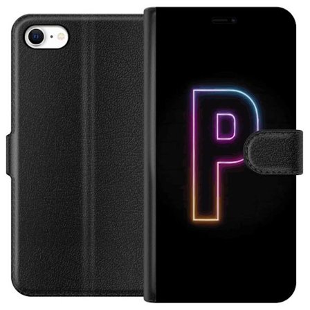 Kompatibel Tegnebogsetui til Apple Apple iPhone 6s Minimalistisk neonbogstav P i farvegradient og lyseffekt mod sort baggrund i digital neonstil
