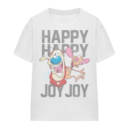 Ren & Stimpy Unisex Vuxen Happy Happy Joy Joy T-Shirt L Vit
