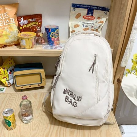 Skolesekk jente videregående skole student amerikansk retro stor kapasitet ryggsekk mote all-match ungdomsskole student ryggsekk-hvit