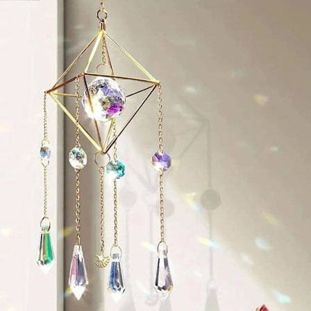 17 tommer krystal solfanger med kæde - hængende farverige prisme krystaller til vinduer, terrasse, haveindretning