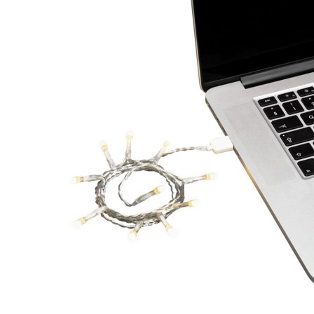 Konstsmide 1772-133 Microljusslinga frostad, USB, varmvit, transparent kabel 0.9 m, 10 LED, Belysning