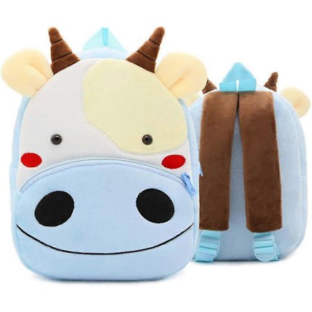 Ryggsekk for barn, småbarn og førskolebarn, plysjdyr, tegneserie, skolesekk for babyer og barn, reiseveske for lunsj (ku)