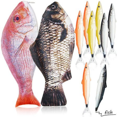 Sjovt Fiskeformet Penalhus 2-pak, Inkluderer 8 Søde Kuglepenne - Tykt Polstret Penalhus til Kontor og Hjem, (Sort & Rød)