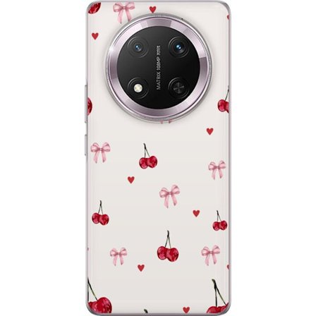 Yhteensopiva Puhelinkuori Honor Honor Magic7 Lite Kirsikkakuvioiset rusettit ja sydämet suloisessa ja leikkisässä kuosissa vaaleanpunaisina ja puna