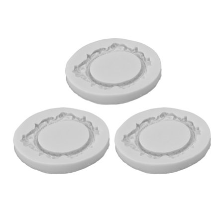 3 stk. rammekakeformer i silikon, europeisk stil, vintage blonder, fotorammefondantform for kakedekorasjon, grå