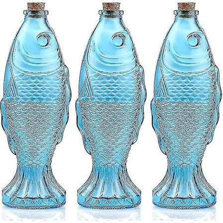 Kala-muotoinen Vaasi, Dekoratiivinen Lasinen Karaffi Puukorkilla, Kukkakulho Keskipisteeksi Olohuoneeseen, Ruokapöytään, Keittiöön, 3 Kpl Pakkaus, 