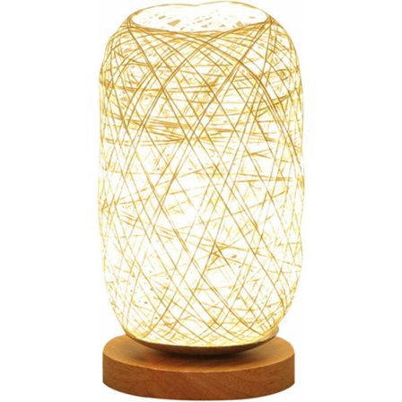 Seng LED-bordlampe USB-drevet nattelys med træbase og rustik ratanskærm Justerbar lysstyrke Skrivebordslampe Sengelampe til soveværelse, Li