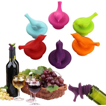 Little Bird Vinkork Fargerik Gjenbrukbar Silikon Vinkork, Dekorer Vinutløpshette, Søte Vintopper for Konservering (Assorterte Farger)