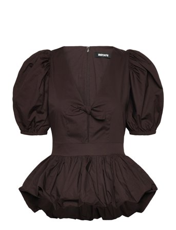ROTATE Birger Christensen Puff Sleeve Bubble Top - Brown - 34