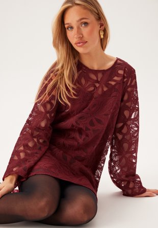 Object Collectors Item - Objrose L/S RE LONG DRESS RE - Cabernet - Kläder - - Bubbleroom