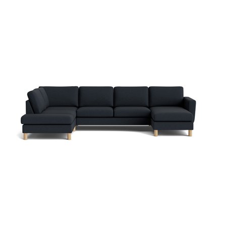 Haven U-sofa, højrevendt - Loop Mørkeblå - 206x327x86cm - Stor U-formet Familie Sofa med Chaiselong & Koldskum Hynder - Mørkeblå