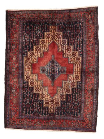 Senneh Teppich Handgeknüpft 127X166 Schwarz/Dunkelrot Persien