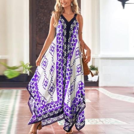 Kvinnor Ärmlösa Maxiklänningar V-hals Summer Beach Sundress