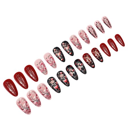 24 st Blommor Lösnaglar Alla Hjärtans Dag Tryck på Naglar Hjärta Fäst på Naglar