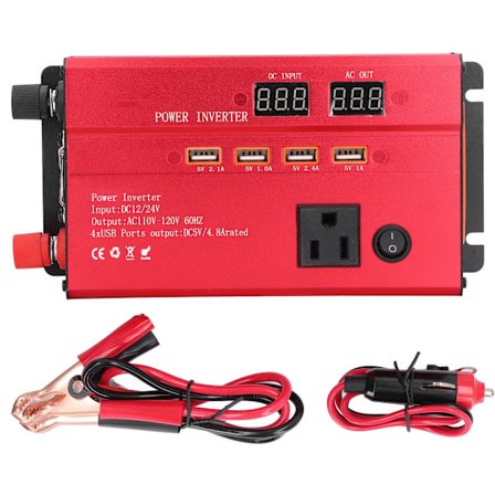 Bil Power Inverter Sine Wave 600W DC 12V 24V til AC 100-130V med LED-display US-plugg